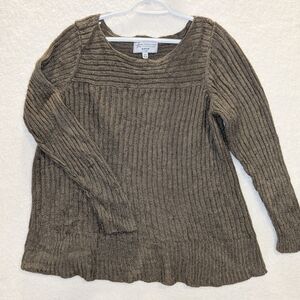 Avenue Brown Ribbed Crew Neck Sweater